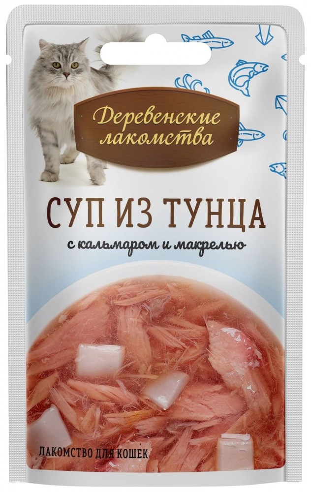 Влажный корм Деревенские лакомства &laquo;Суп из тунца с кальмаром и макрелью&raquo; 35 г