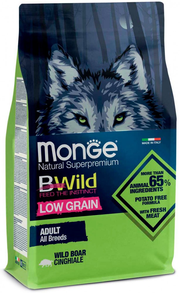 Корм сухой Monge Dog BWild LOW GRAIN низкозерновой корм из мяса дикого кабана для взрослых собак всех пород 2,5 кг