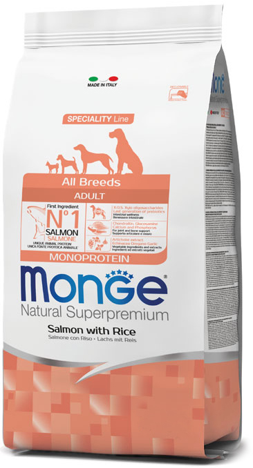 Корм сухой Monge Dog Adult Salmon & Rice корм для собак всех пород лосось с рисом