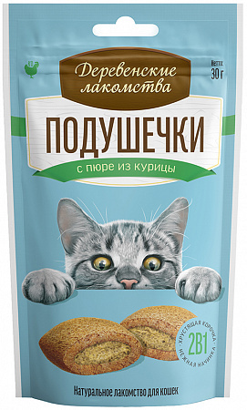 Лакомство для кошек Деревенские лакомства подушечки с пюре с крабом 30г