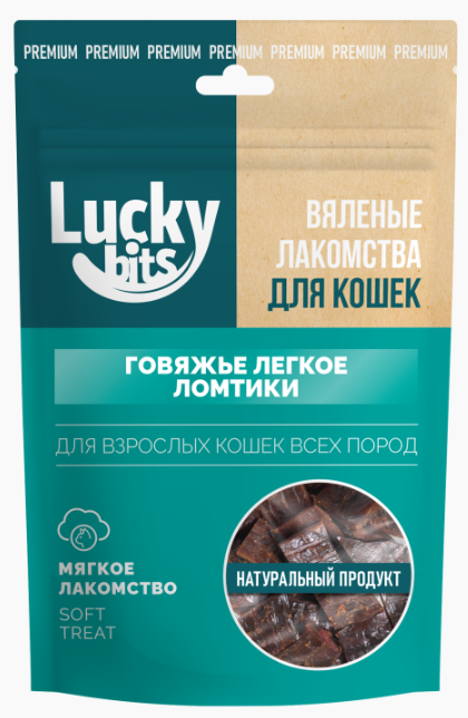 Лакомство для кошек Lucky bits говяжье легкое ломтики, 30 г
