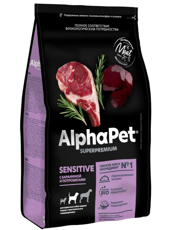 Сухой корм Alphapet Superpremium Adult с говядиной и потрошками для собак средних пород