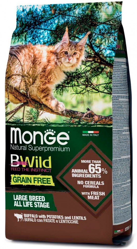 Корм сухой Monge Cat BWild GRAIN FREE беззерновой корм из мяса буйвола для крупных кошек всех возрастов 1,5 кг