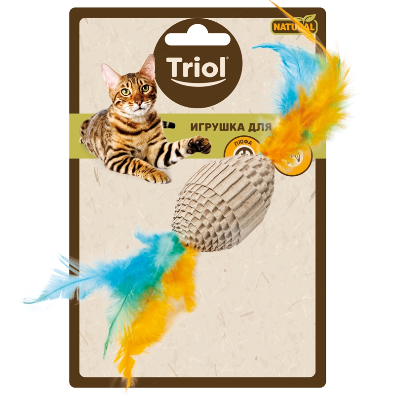 Triol NATURAL игрушка для кошек из гофрокартона "Мяч для регби с перьями", 60/190 мм