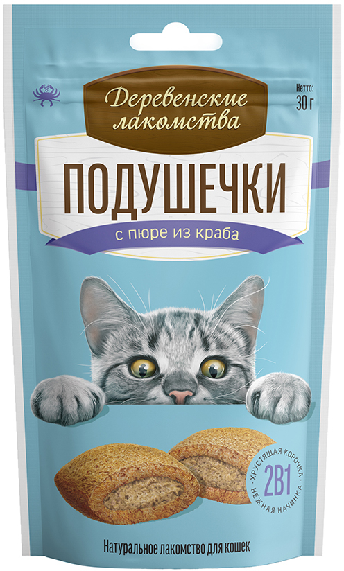 Лакомство для кошек Деревенские лакомства подушечки с пюре с говядиной 30г