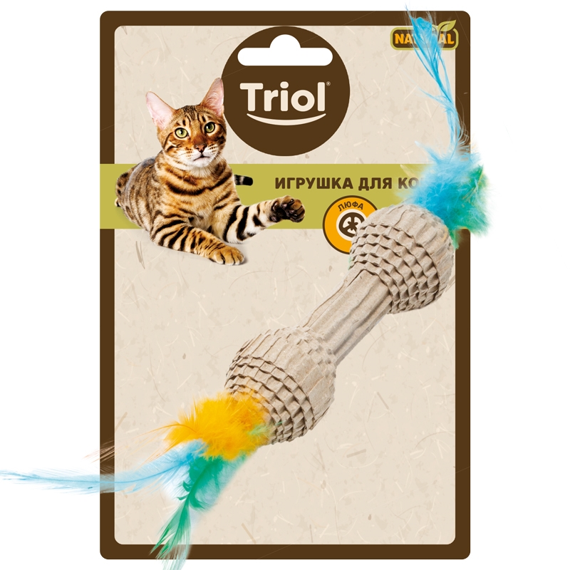 Triol NATURAL игрушка для кошек из гофрокартона "Гантель с перьями", 100/200 мм