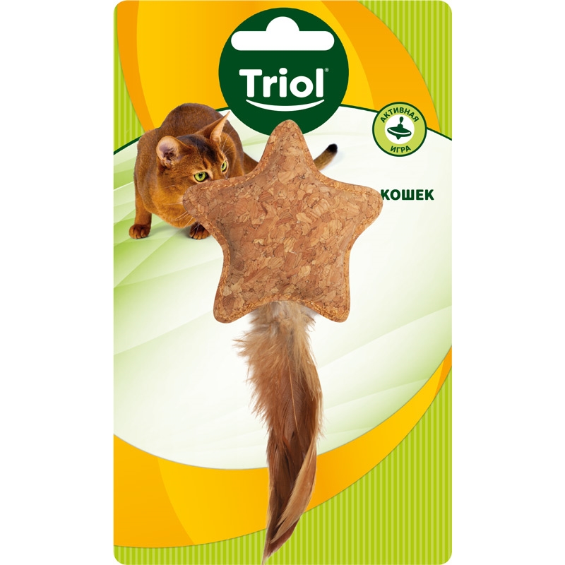 Triol игрушка для кошек из пробки "Звездочка с перьями", 80/150 мм