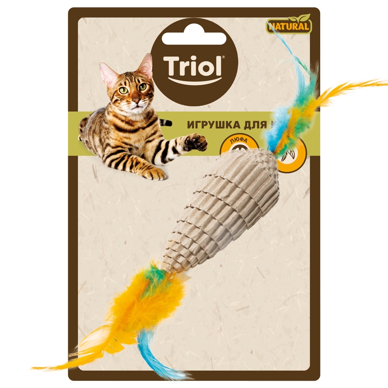 Triol NATURAL игрушка для кошек из гофрокартона "Конус с перьями", 80/220 мм