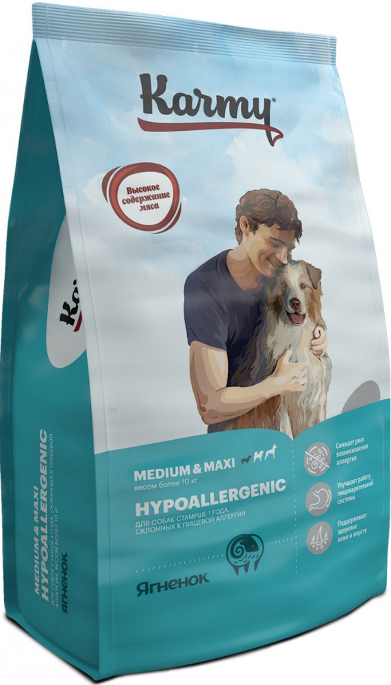 Корм Karmy HYPOALLERGENIC MEDIUM&MAXI для склонных к пищевой аллергии - ягненок