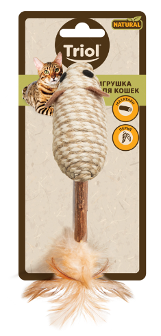 Игрушка для кошек из мататаби "Мышка с перьями", 70/180мм, серия NATURAL, Triol