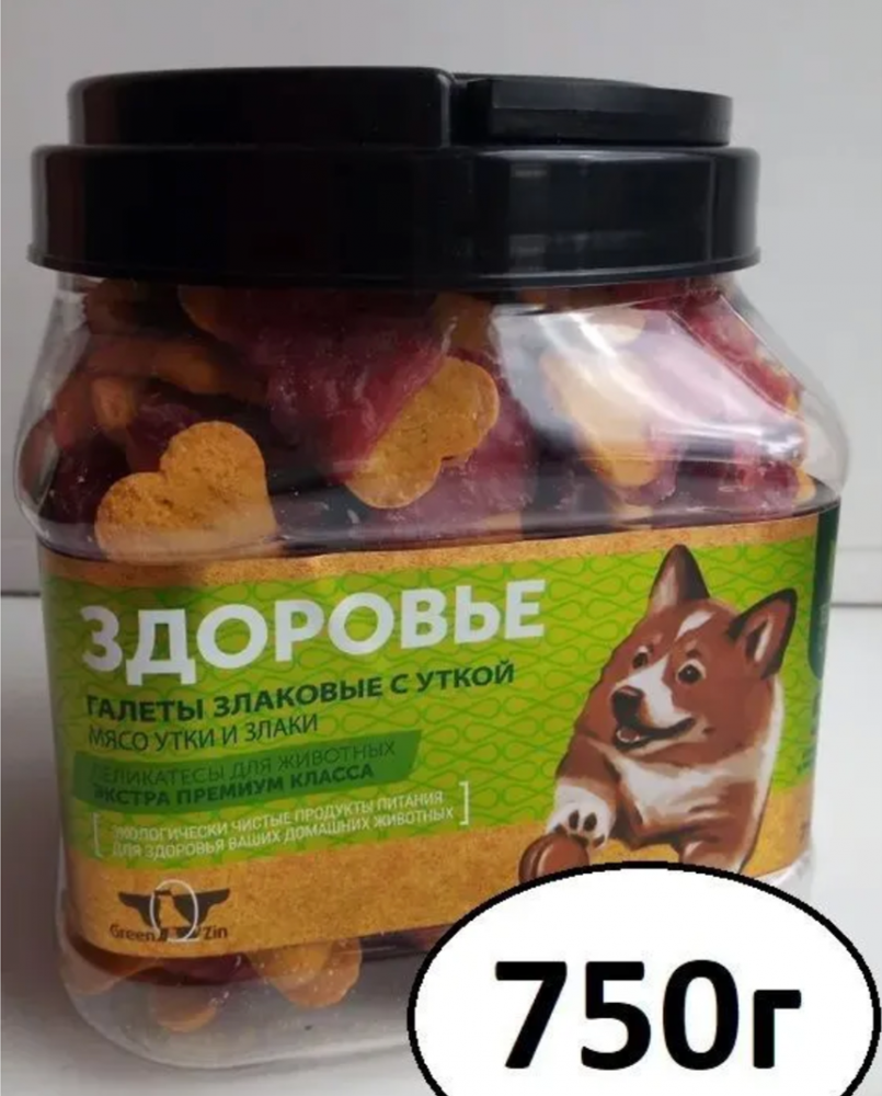 Лакомство Green Qzin для собак Здоровье Злаковые галеты с уткой (мясо утки и злаки) 750 гр
