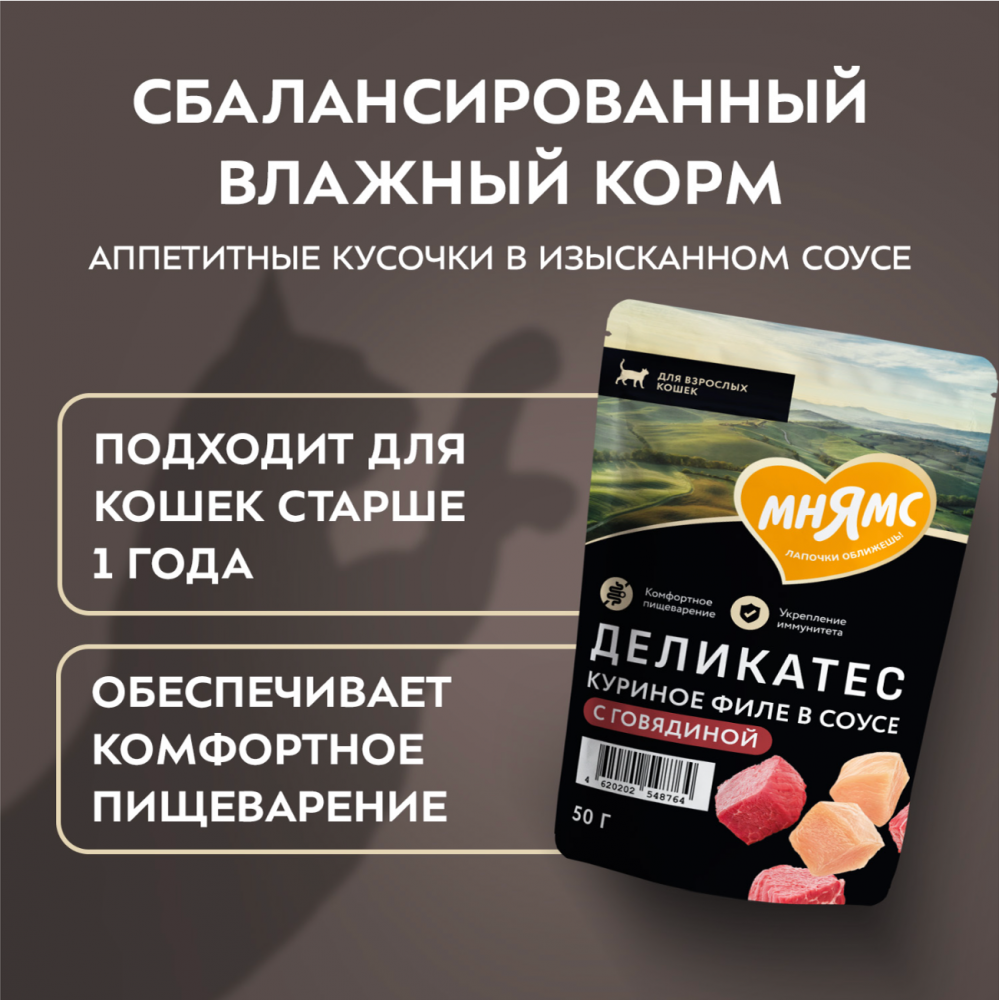 Паучи Мнямс Деликатес Куриное филе с говядиной для кошек 50 г: СОУС
