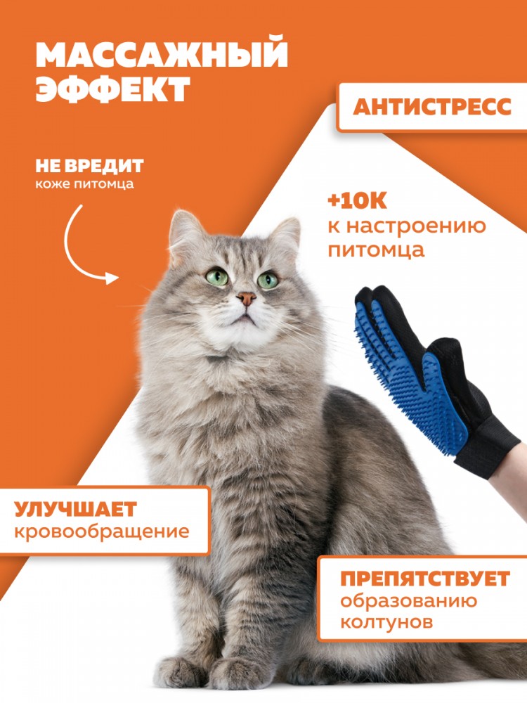 Перчатка для вычесывания шерсти ПРАВАЯ варежка, рукавичка
