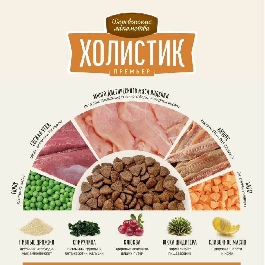 Сухой корм &quot;Деревенские лакомства Холистик Премьер&quot; для кошек с чувствительным пищеварение, индейка